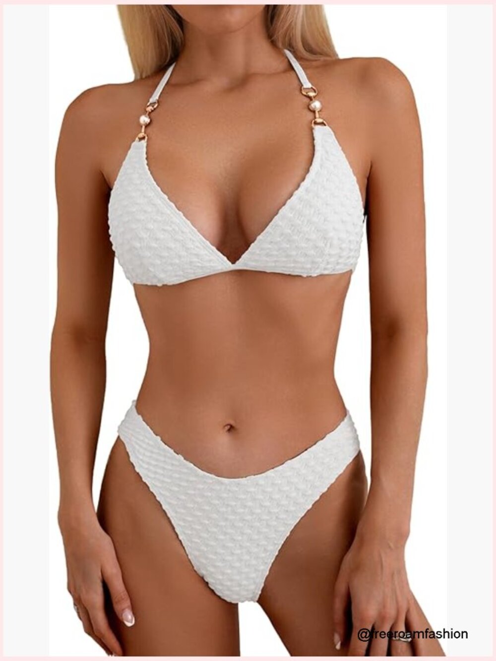 Triangle Bikini Set Cheeky High Cut Halter Two Piece Swimsuit Medium